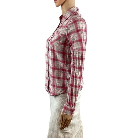 PAIGE Top Size XS Pink Plaid Long Sleeve Button Front - Picture 4 of 7